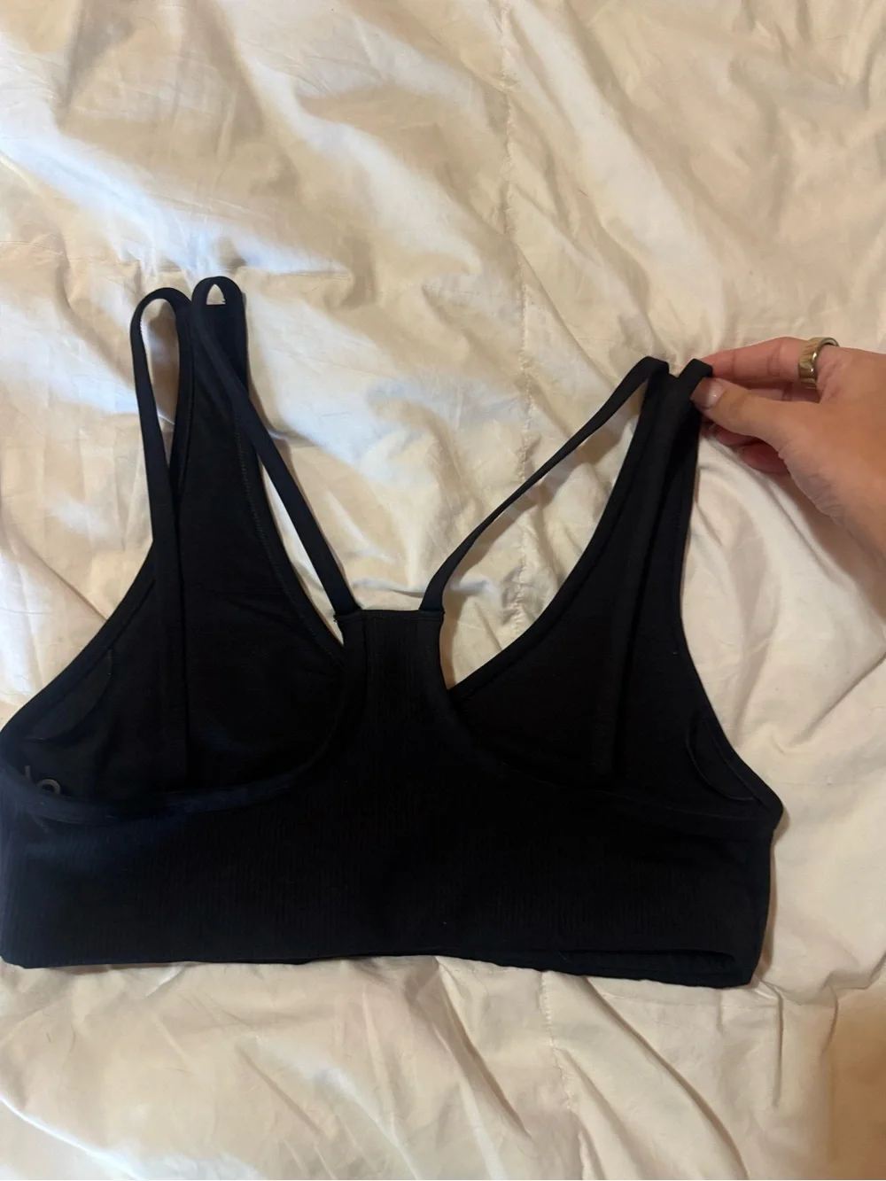ALO Yoga Black Ribbed Double-Strap Sports Bra